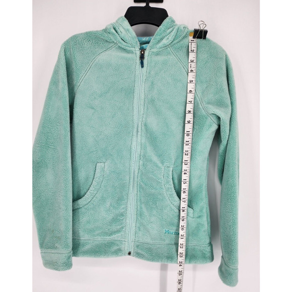 Marmot Fuzzy Hooded Fleece Lined Full Zip‎ Jacket Green Size Small - Picture 3 of 8